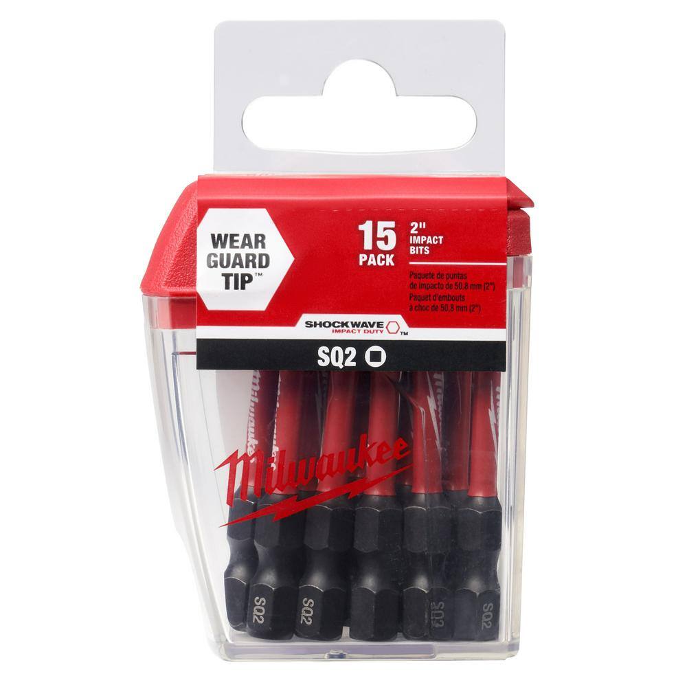 MW SHOCKWAVE Impact Duty 2 in. Square #2 Alloy Steel Screw Driver Bit (15-Pack) 48-32-5010