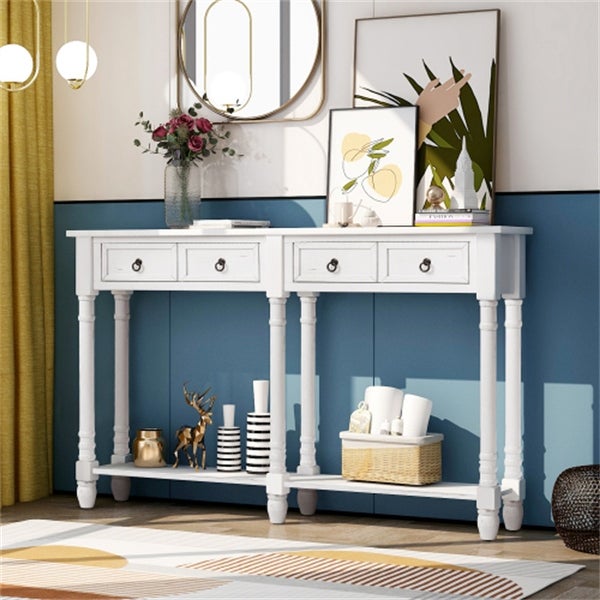 Entryway Sofa Console Table with Storage Drawers and Shelf (White)