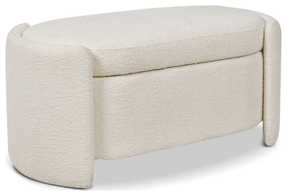 Jennifer Taylor Home Fuji 44 quotUpholstered Boucle Oval Storage Bench Ivory White   Transitional   Footstools And Ottomans   by Homesquare  Houzz