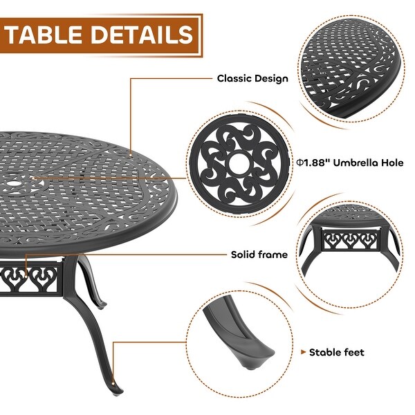 5/7Piece Cast Aluminum Outdoor Dining Set with 48.03 in. Round Table and Random Color Cushions