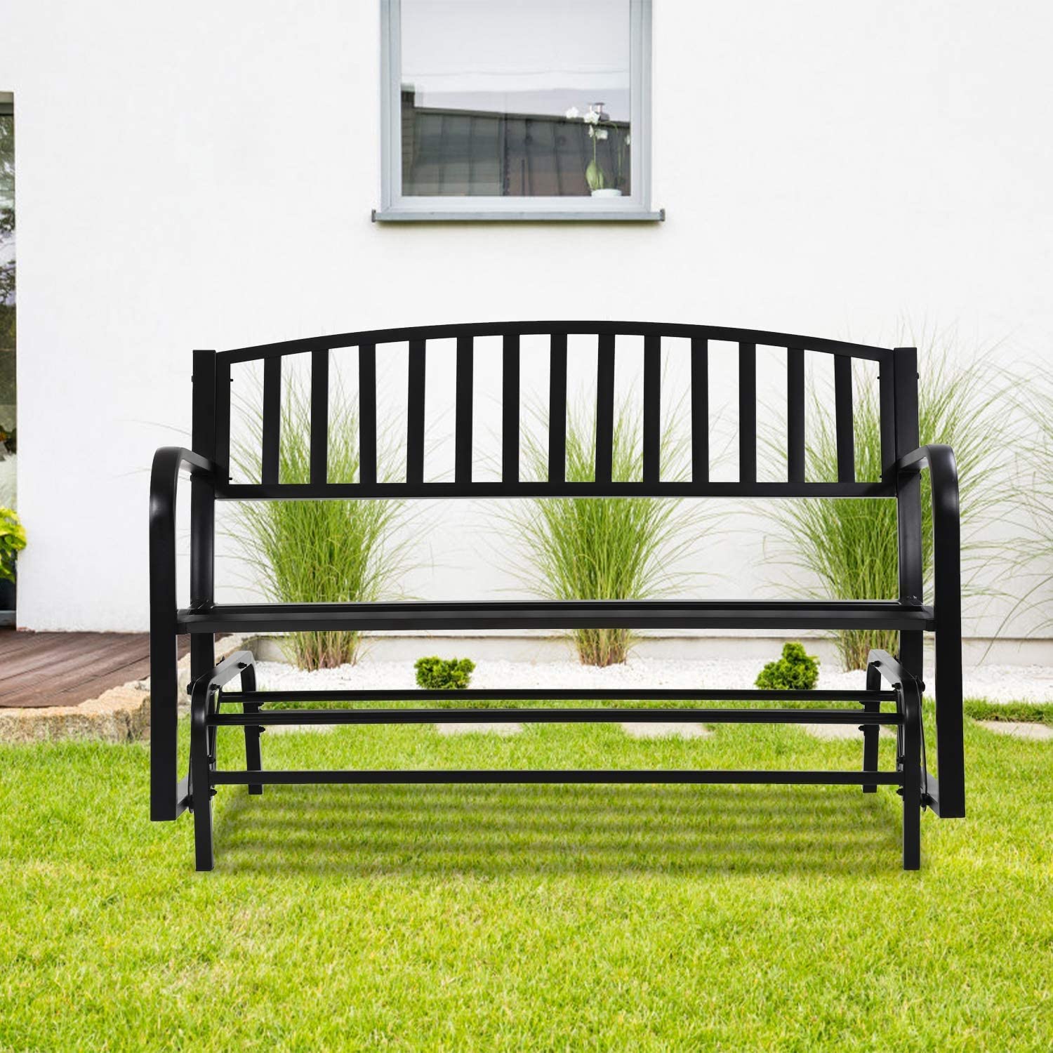 Furinno Tioman Garden Outdoor Metal Patio Glider Bench, Black