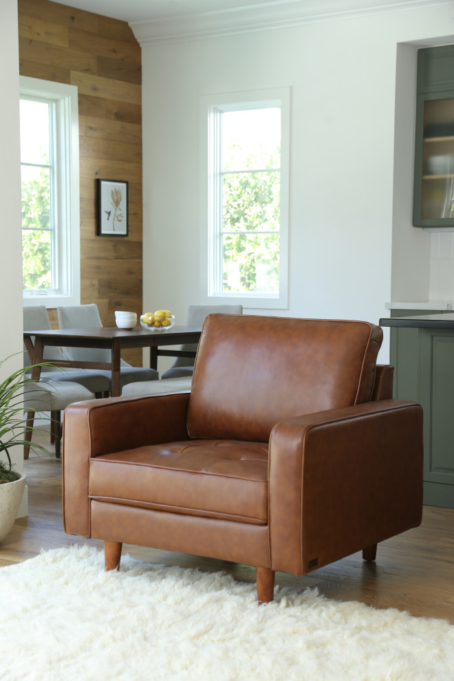 Hammond Mid Century Top Grain Leather Armchair  Camel   Midcentury   Armchairs And Accent Chairs   by Homesquare  Houzz