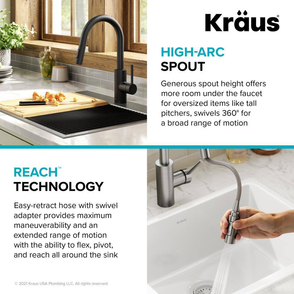 KRAUS Oletto Single Handle Pull Down Sprayer Kitchen Faucet with QuickDock Top Mount Installation Assembly in Matte Black KPF-2620MB