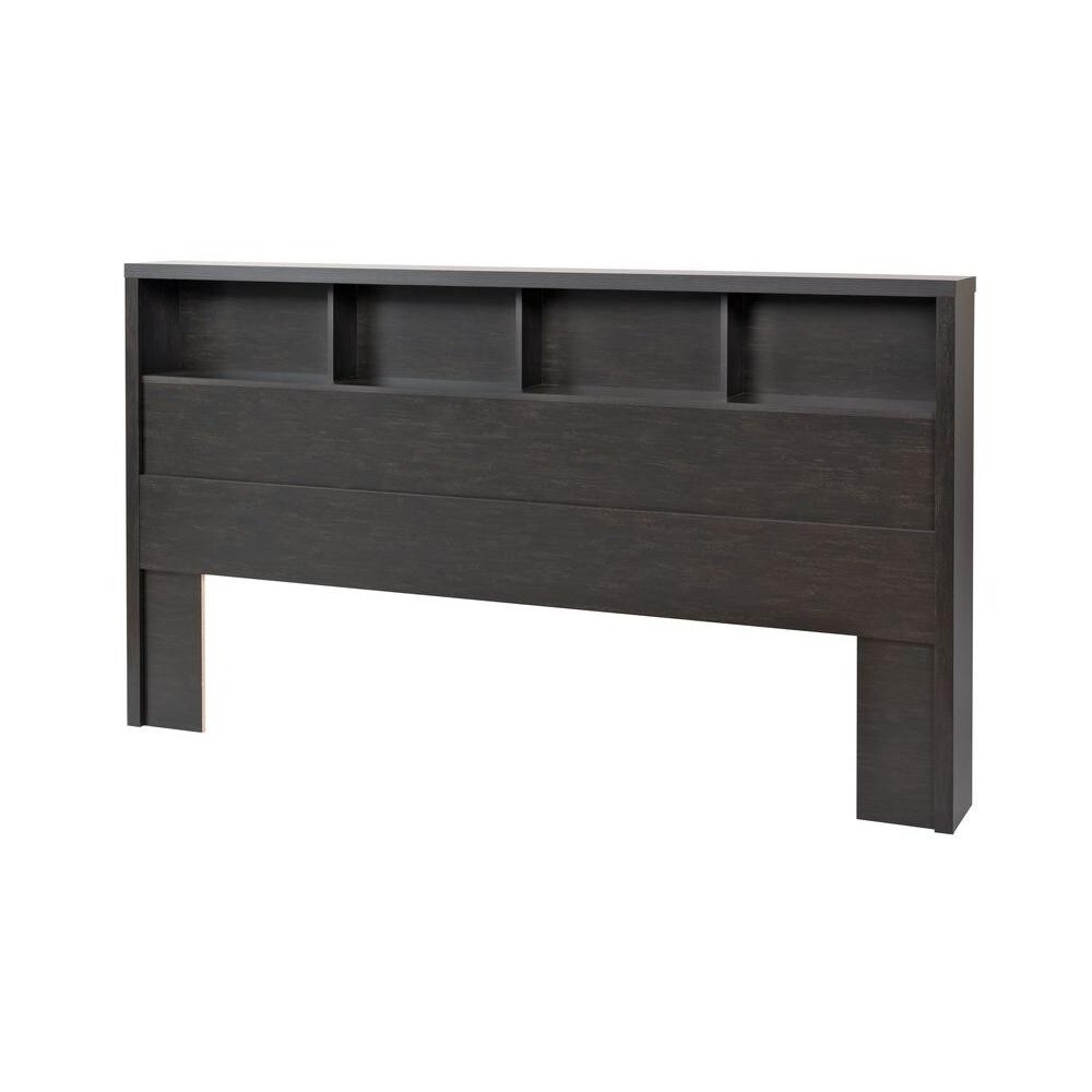 King size Bookcase Headboard in Washed Black Wood Finish - - 37152690