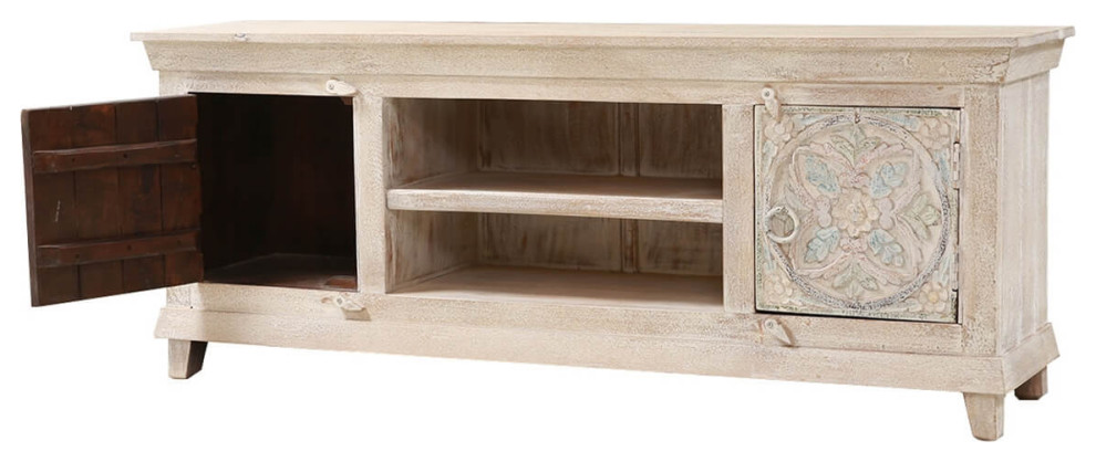 Queenstown Hand Carved Distressed Solid Wood 59 quotWhite TV Stand   French Country   Entertainment Centers And Tv Stands   by Sierra Living Concepts Inc  Houzz