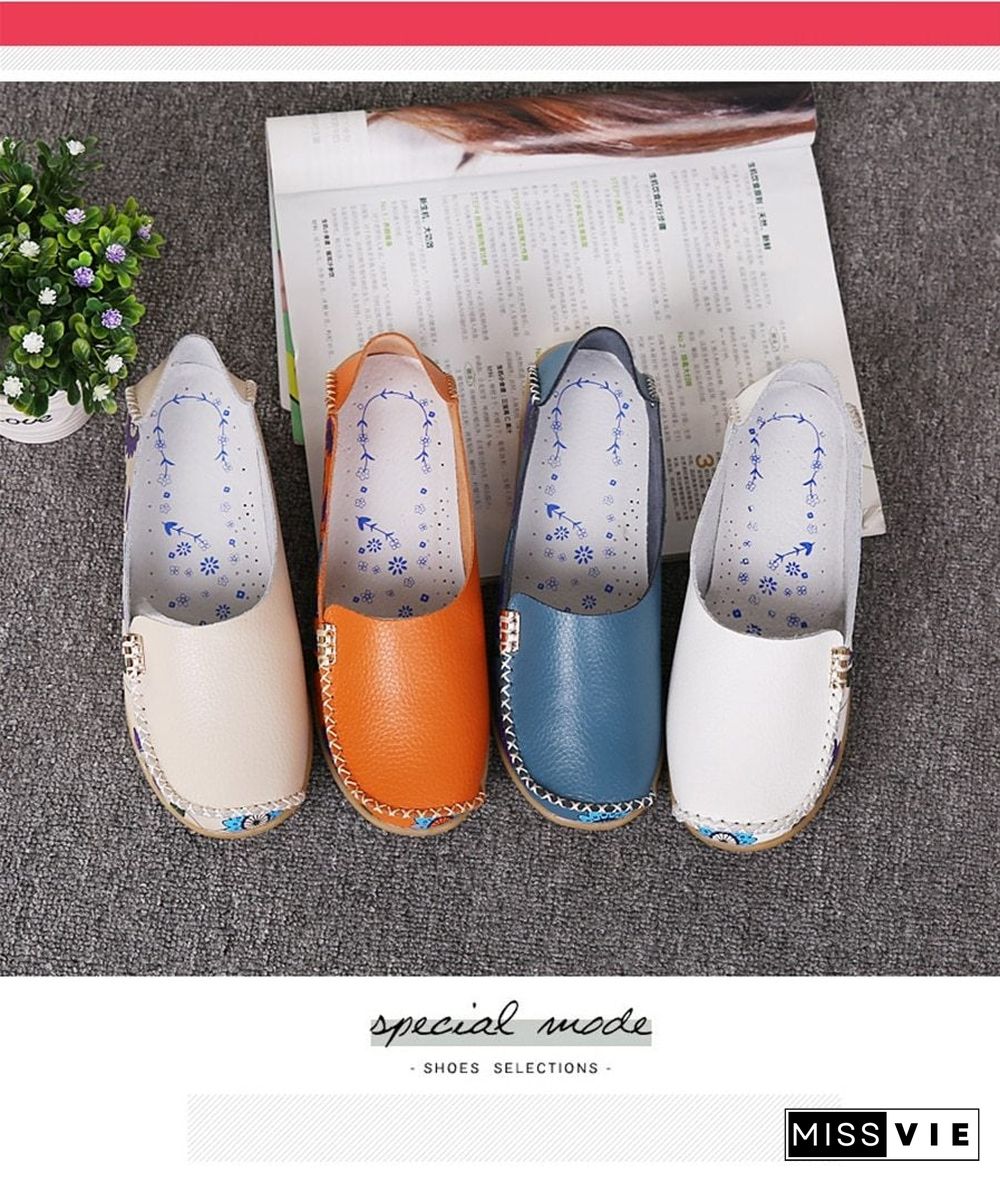 Women Genuine Leather Shoes Slip On Ballet Flats Loafers Shoes