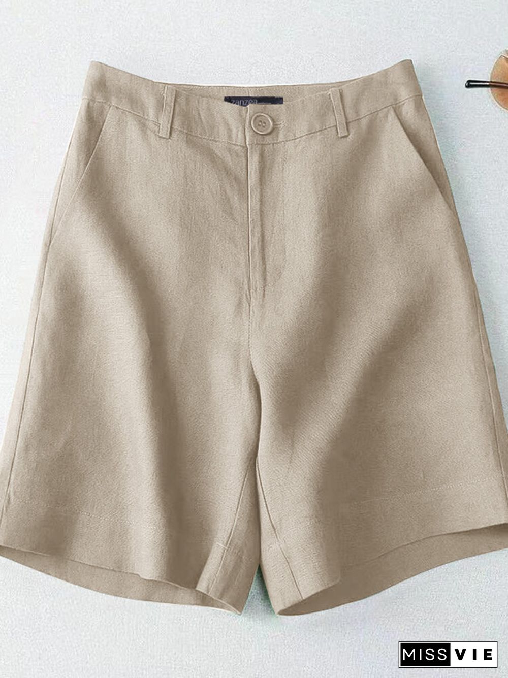 Solid Pocket Casual Shorts For Women