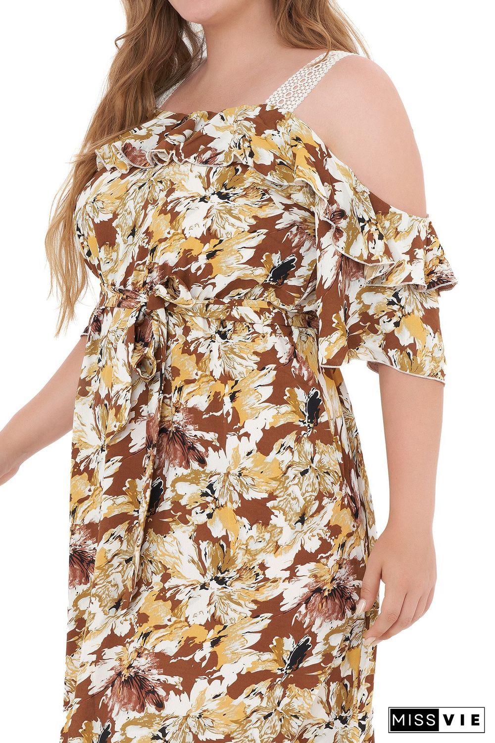 Floral Print Off-shoulder Midi Dress P11885