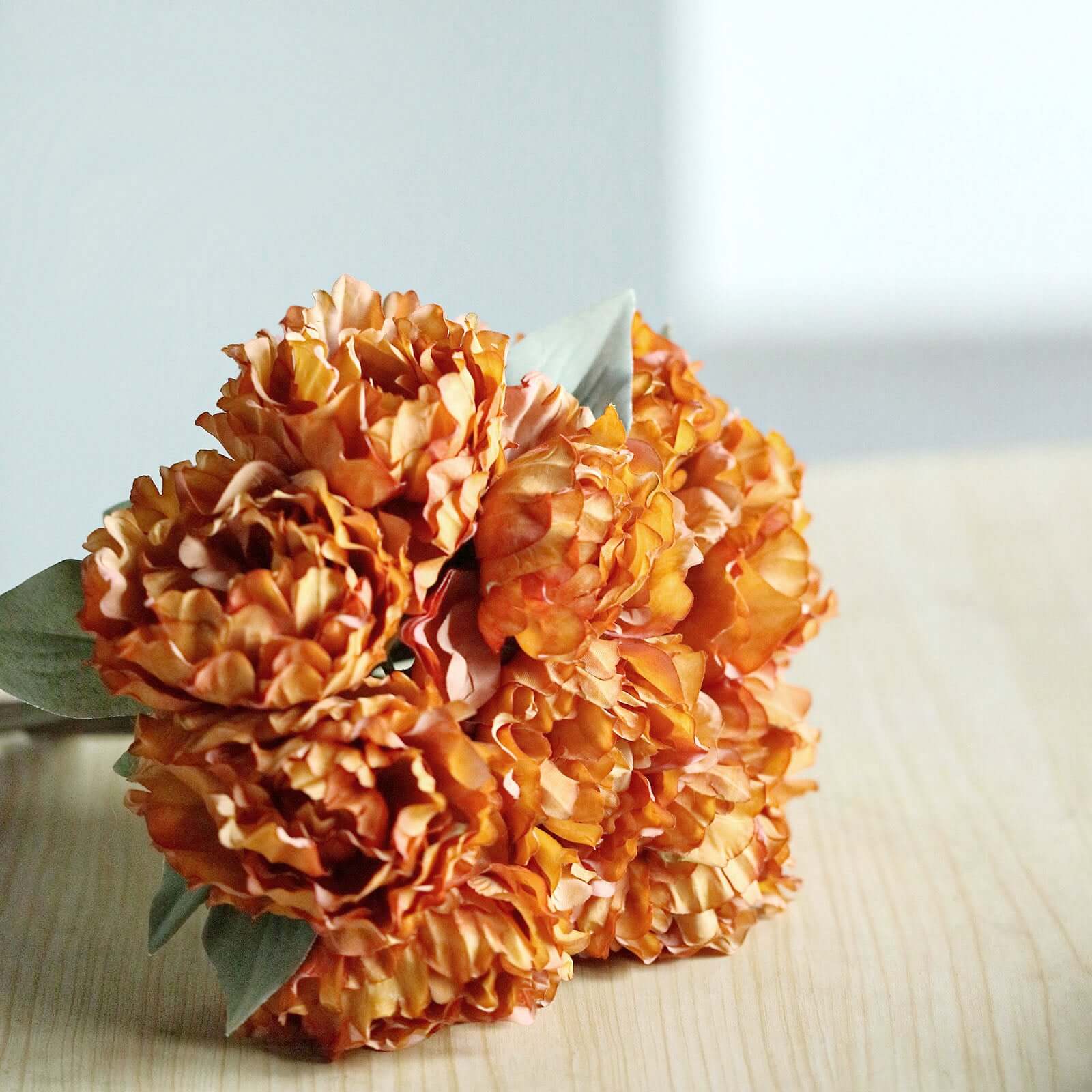 Orange Real Touch Artificial Silk Peonies Flower Bouquet 11