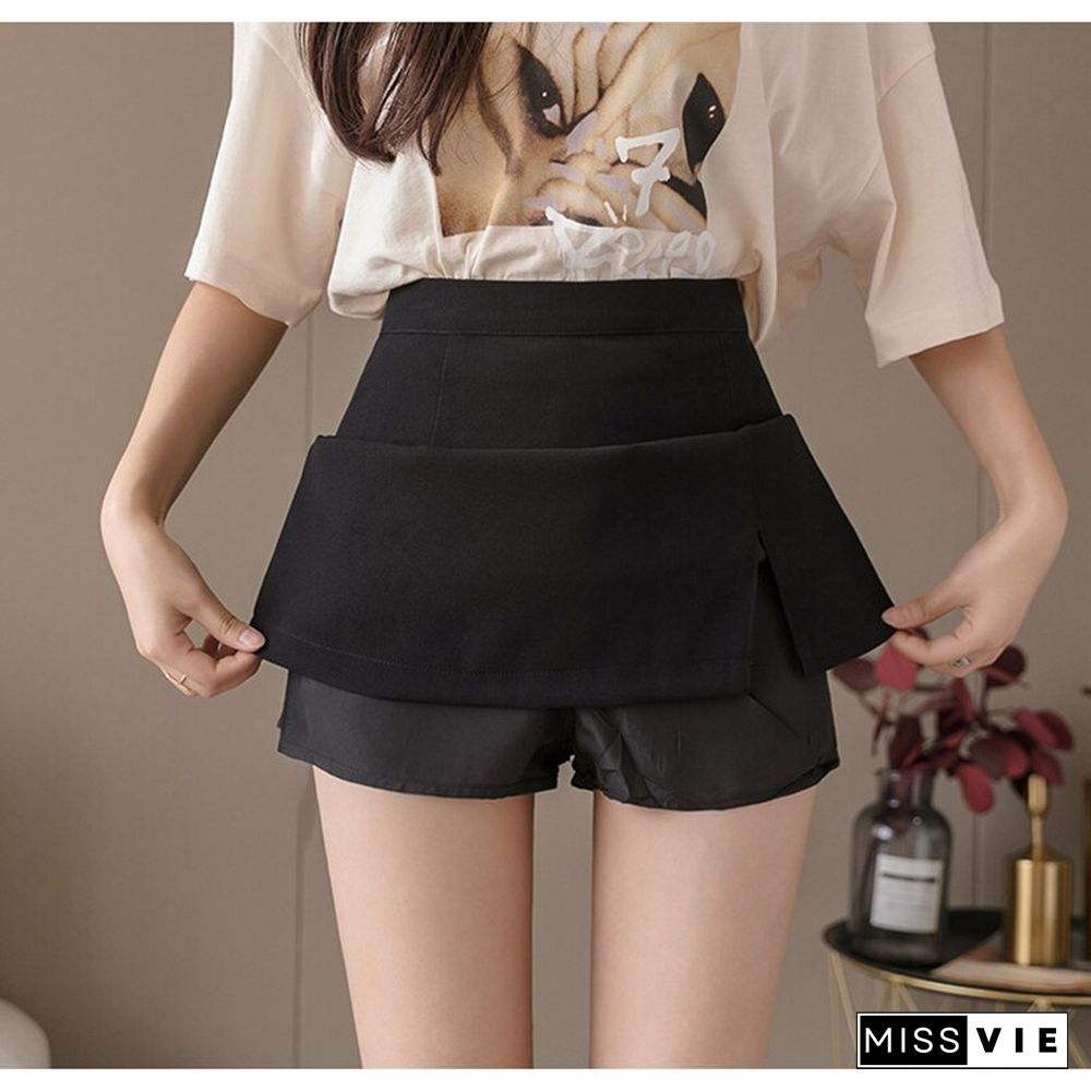 Women Skirts Preppy Style A-line High-waist Split Mini Skirts Women Solid Elegant Casual OL Skirts For Women Spring