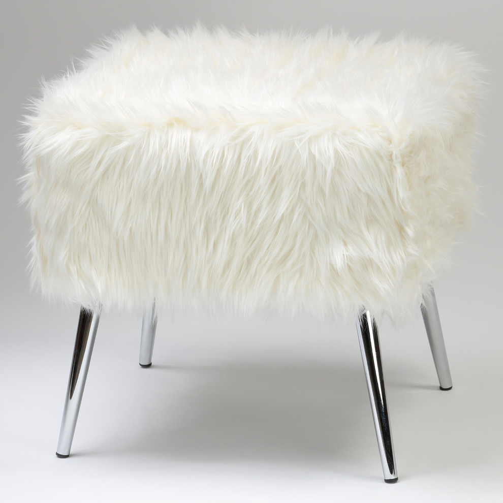 Cortesi Home Olivia White Faux Fur Ottoman  20 quot  Midcentury   Footstools And Ottomans   by CozyStreet  Houzz