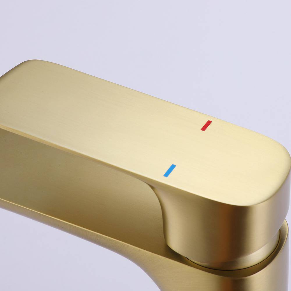 Hlihome Single-Handle Single Hole Bathroom Faucet in Brushed Gold With Deck Plate RBDK-0961-BGP