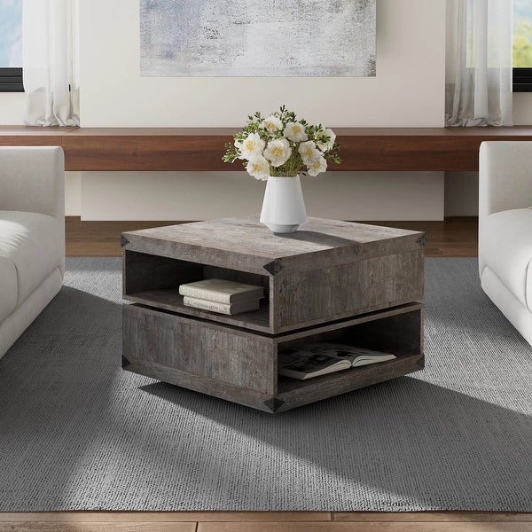 Square Coffee Table with Rotating Tabletop， Accent Center Table