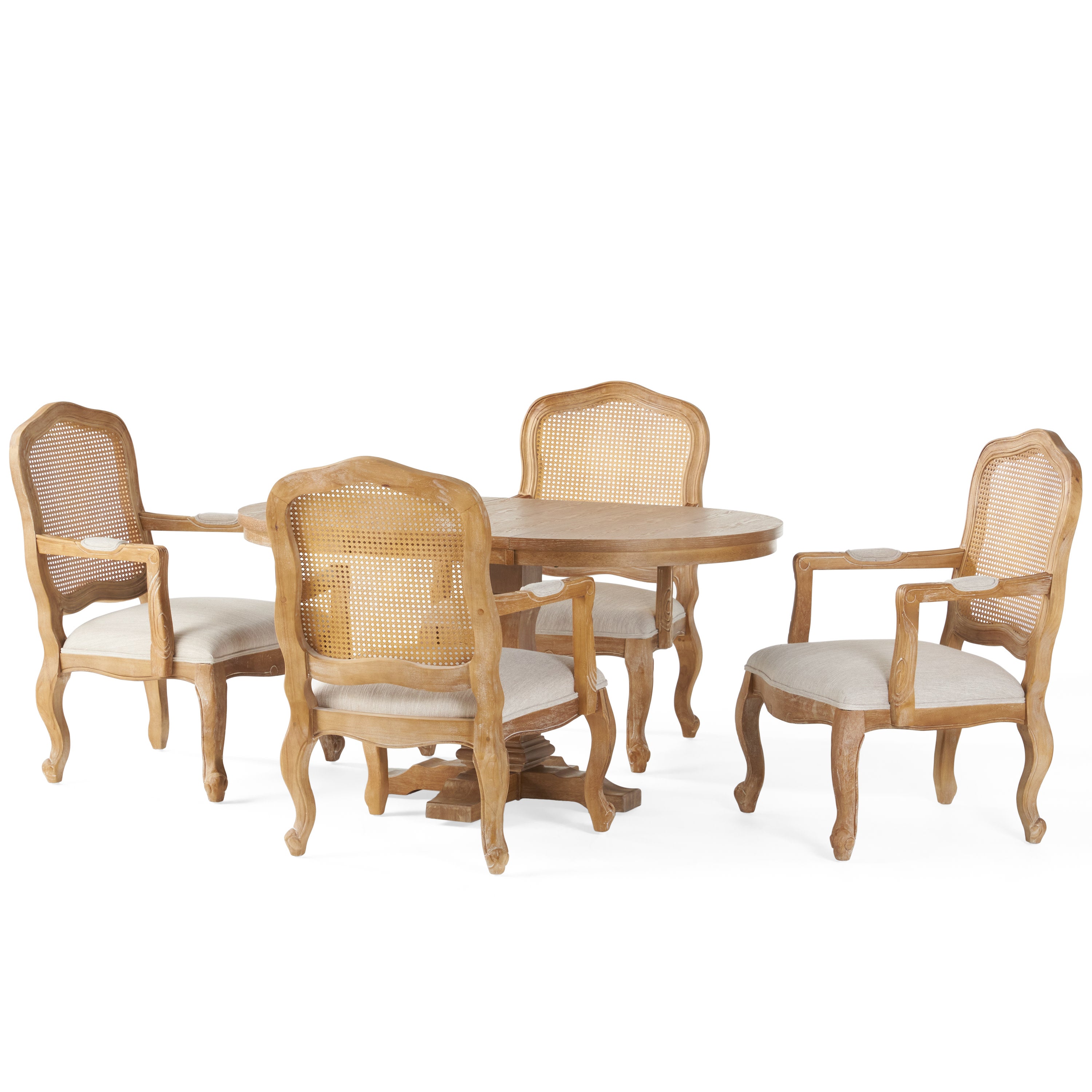 Biorn French Country Wood and Cane 5-Piece Expandable Oval Dining Set