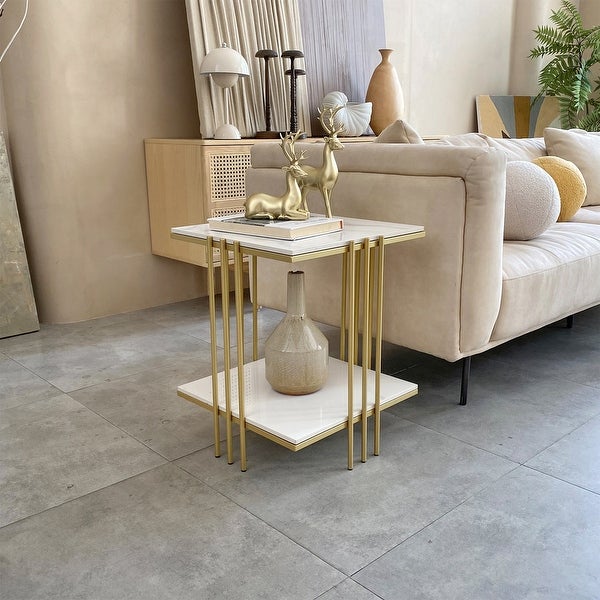 17.5-inch Square Sintered Stone Marble Side Table， Modern End Table