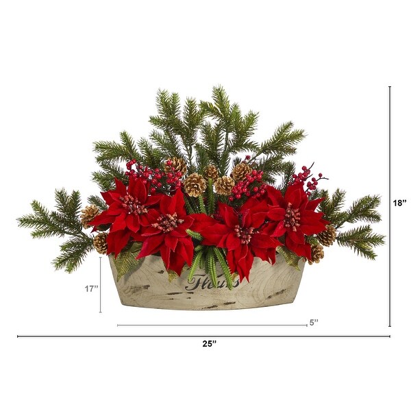 25 Poinsettia，Succulent and Pine Artificial Arrangement in Decorative Vase