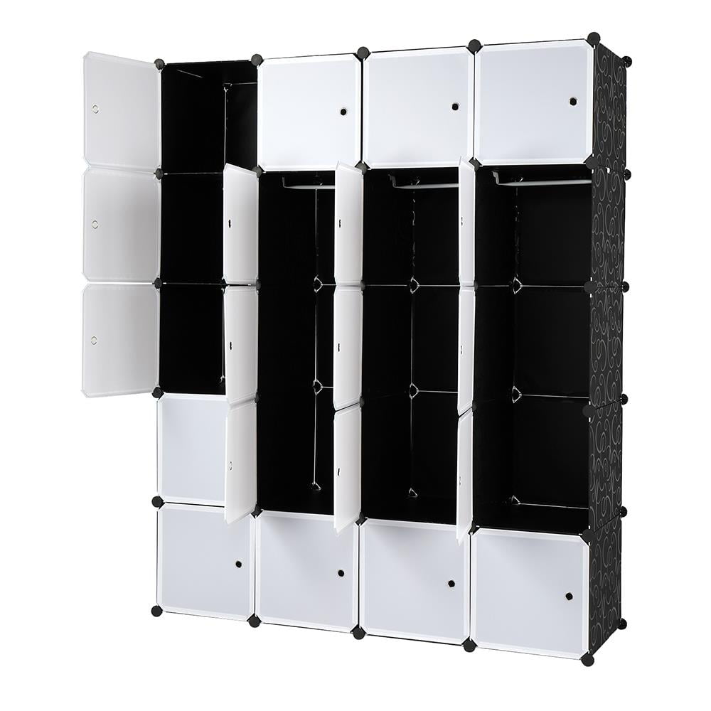 Ktaxon 20-Cube DIY Closet Cabinets Storage Organizers W/Doors & 4 Hanging Rods for Books, Toys, Towels,Clothes,Black