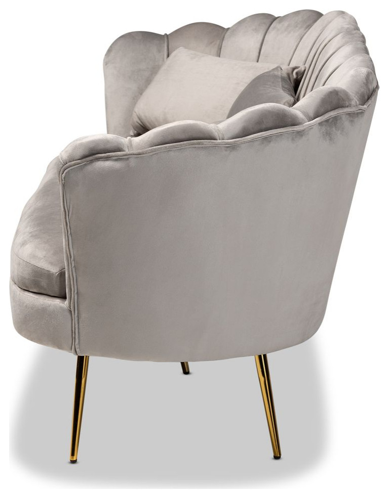 Baxton Genia Grey Velvet Fabric and Gold Metal Sofa   Contemporary   Sofas   by VirVentures  Houzz