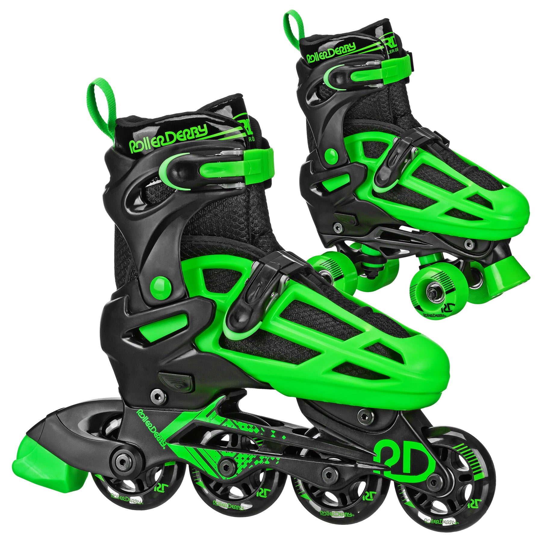 Roller Derby 2n1 Adjustable Boys Skates Medium (3-6) Black/Green