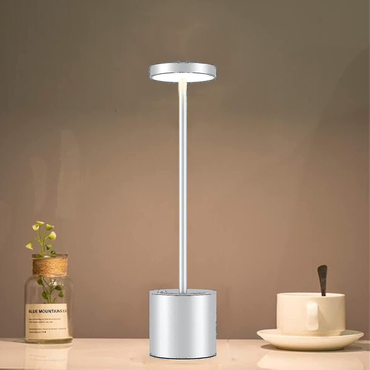 Led Cordless Table Lamp Small Rechargeable Metal Desk Lamp 3 Dimming Levels Modern Hotel Restaurant