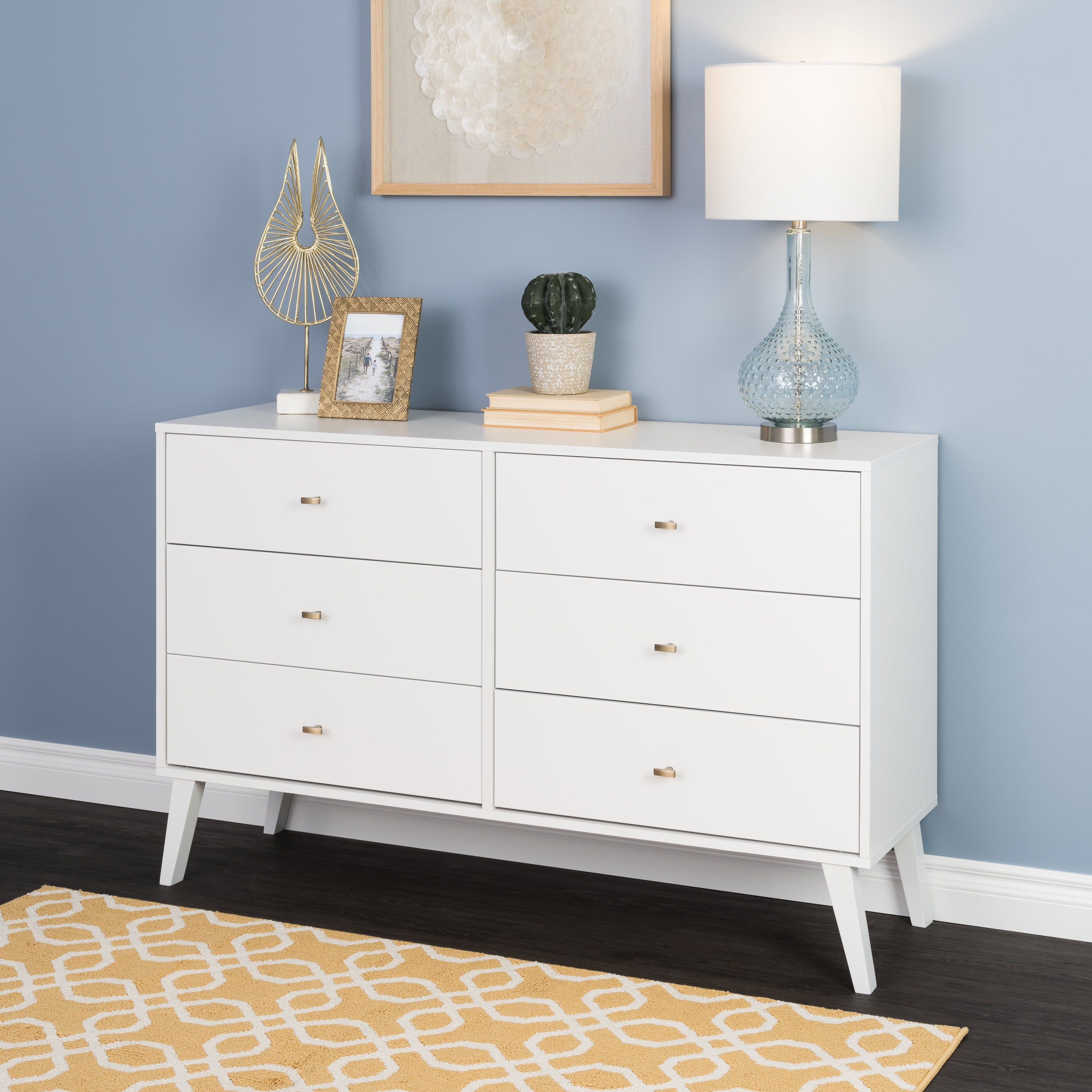 Prepac Milo Mid-Century 6 Drawer Wooden Double Dresser, 16