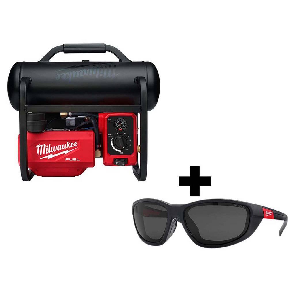 MW M18 FUEL 18-Volt Lithium-Ion Brushless 2 Gal. Electric Compact Quiet Compressor and Polarized Tinted Safety Glasses 2840-20-48-73-2045