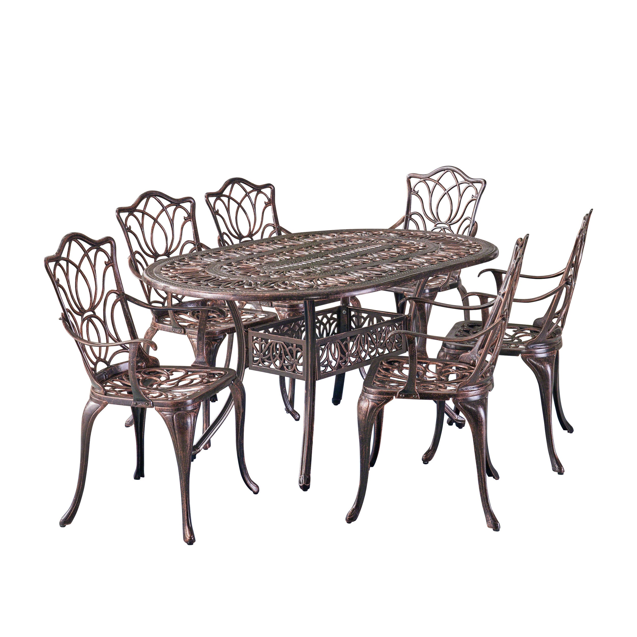 Gardena Outdoor 7pc Cast Aluminum Dining Set