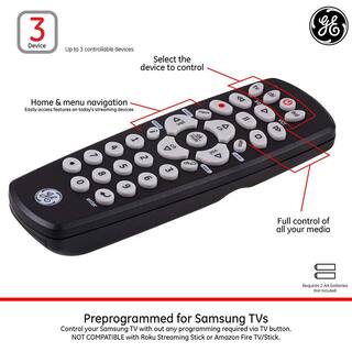 GE 3-Device Universal TV Remote Control in Black 34456