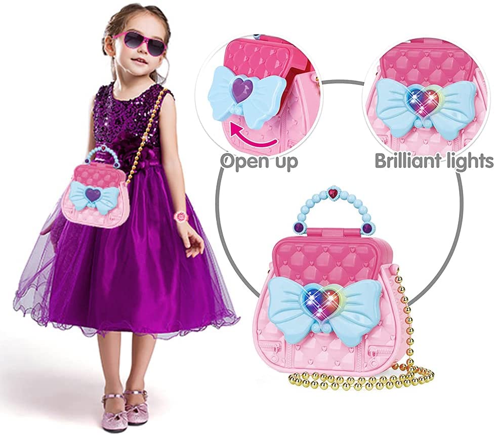 Princess Purse Style Set Toys for Girls 3-6 Years Makeup Kit Pretend Play Makeup and My First Purse Toy for Girls Birthday Christmas Gifts