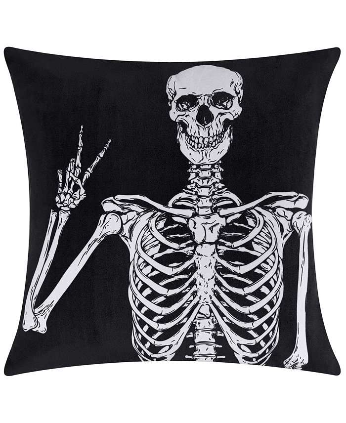 Edie@Home Halloween Velvet Peace Skeleton Decorative Pillow， 18