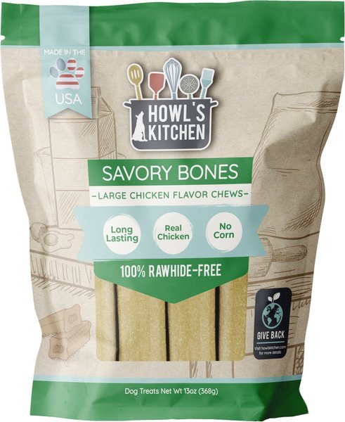 Howl's Kitchen Large Chicken Savory Bones Dog Treat， 13-oz bag