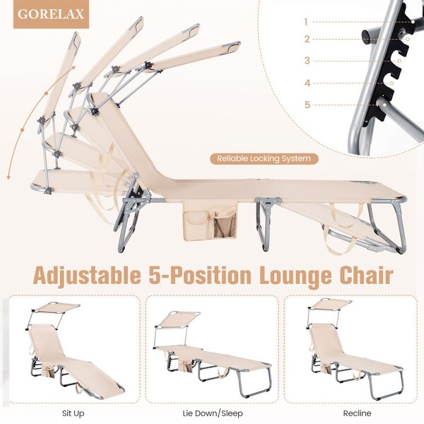 Outdoor Recliner Chair with 5 Adjustable Positions and Canopy Shade