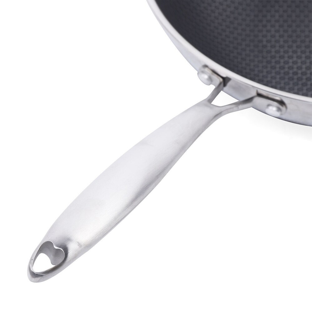 13.4 Inch Stainless Steel Wok Honeycomb Frying Pan With Glass Lid