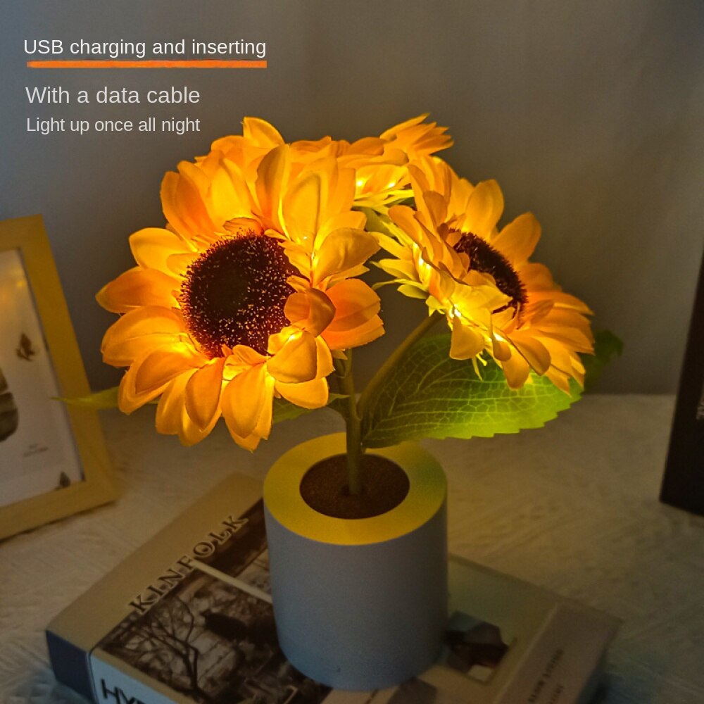 Simulation Sunflower Table Lamp Button Control Cure Department Style Warm Warm Light Comfortable And Pleasant Suitable For Bedside Study