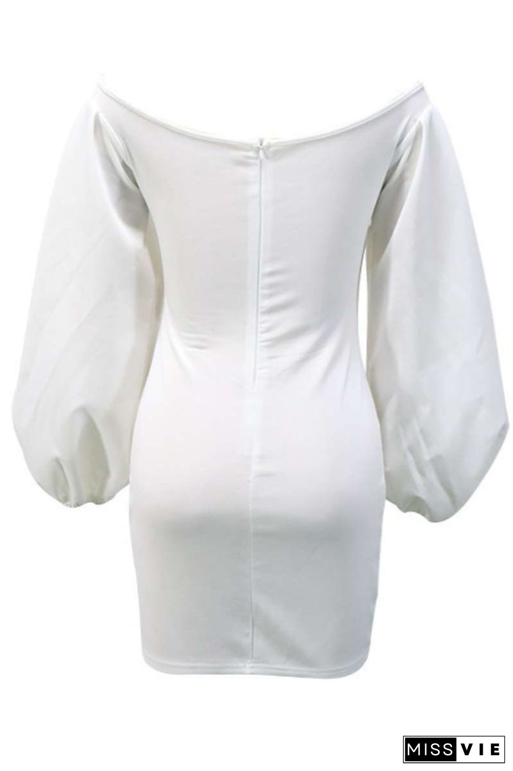 White Sexy Solid Backless V Neck Long Sleeve Dresses