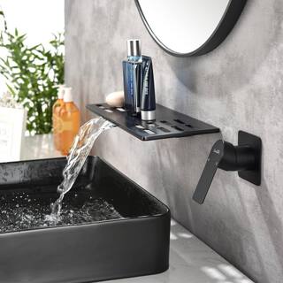 FLG Single-Handle Wall Mount Roman Tub Faucet Brass Waterfall Tub Filler (Valve Included) in Matte Black SS-0204-MB