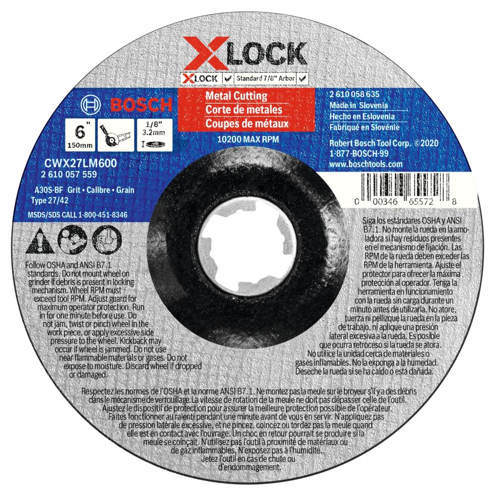 Bosch X LOCK Arbor Type 27A (ISO 42) 30 Grit Metal Cutting and Grinding Abrasive Wheel 6 x 1/8 ;