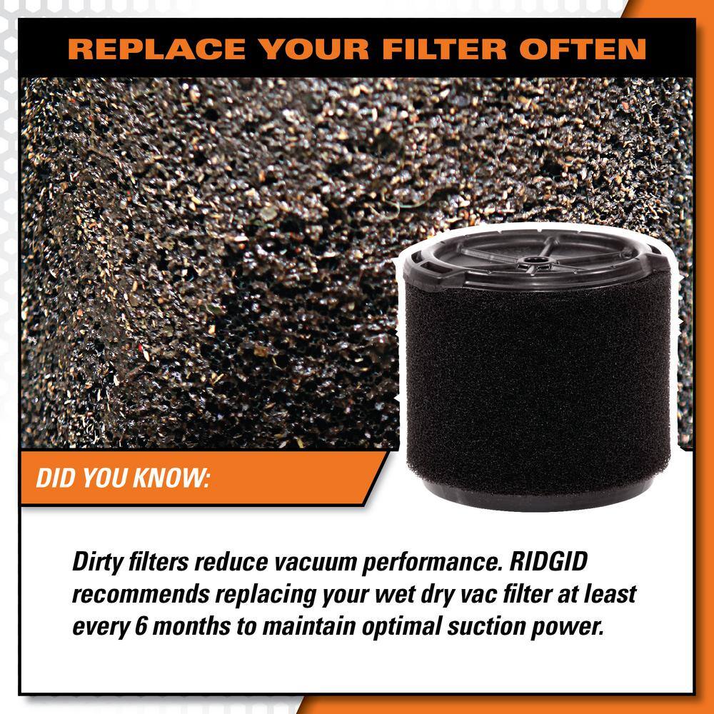 RIDGID Wet Application Foam Filter for 3 to 4.5 Gallon RIDGID WetDry Shop Vacuums VF3700