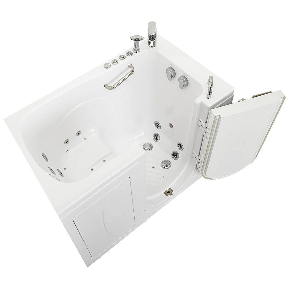 Ella Monaco 52 in. Walk-In Whirlpool and Air Bath Bathtub in White RHS Outward Door 2 PC Fast Fill Faucet 2 in. Dual Drain OA3252D2P-R