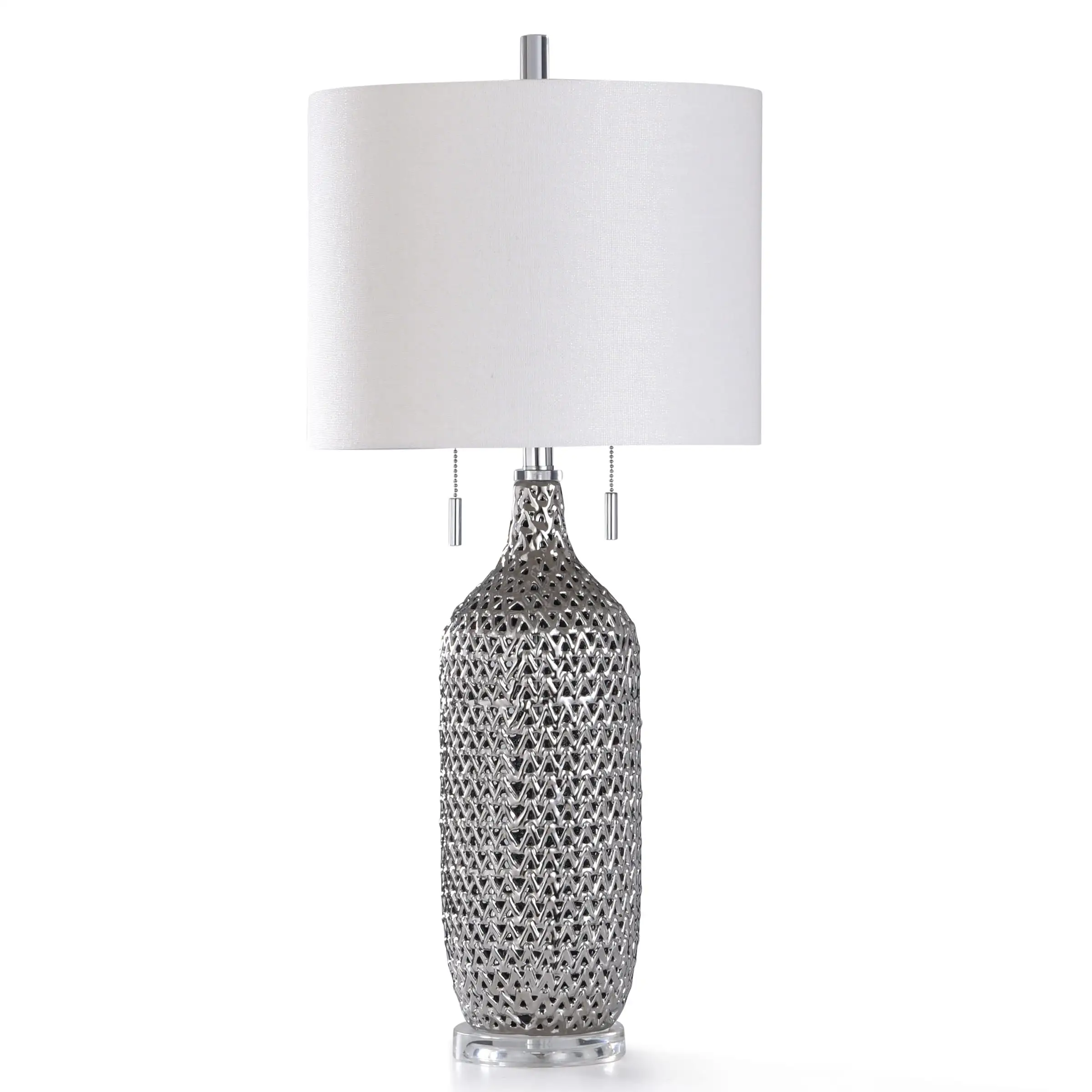 StyleCraft Cordelia Reflective Silver Woven Ceramic with Clear Acrylic Base Table Lamp