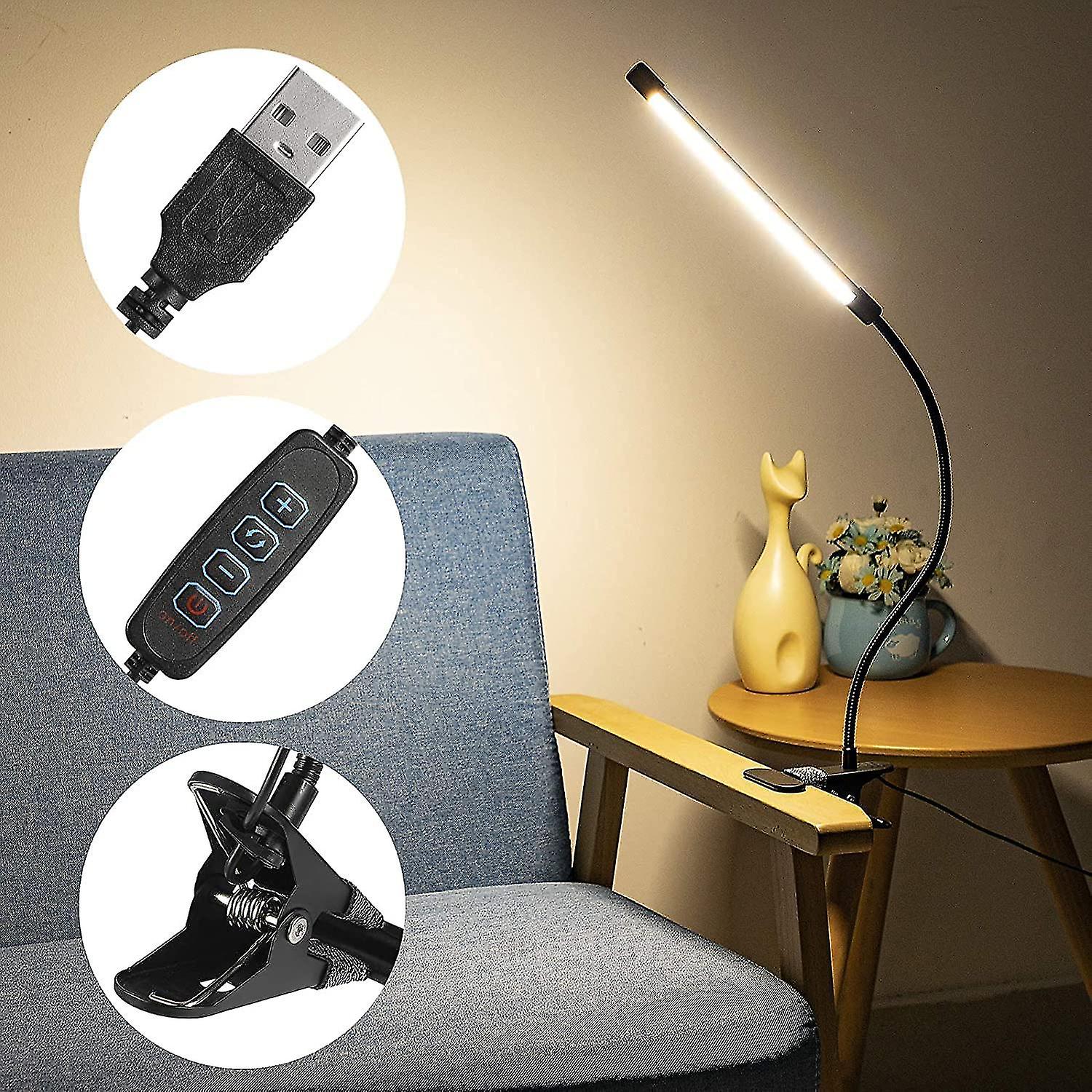 Led Desk Lamp， Eye-caring Dimmable Book Reading Light With Usb Charging Port， 10