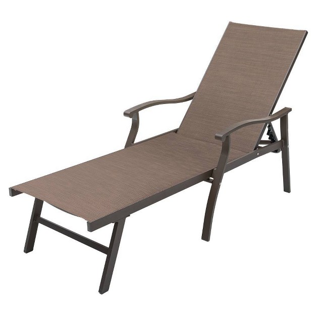 Outdoor Aluminum Adjustable Chaise Lounge Chair With Arms Brown Crestlive Products