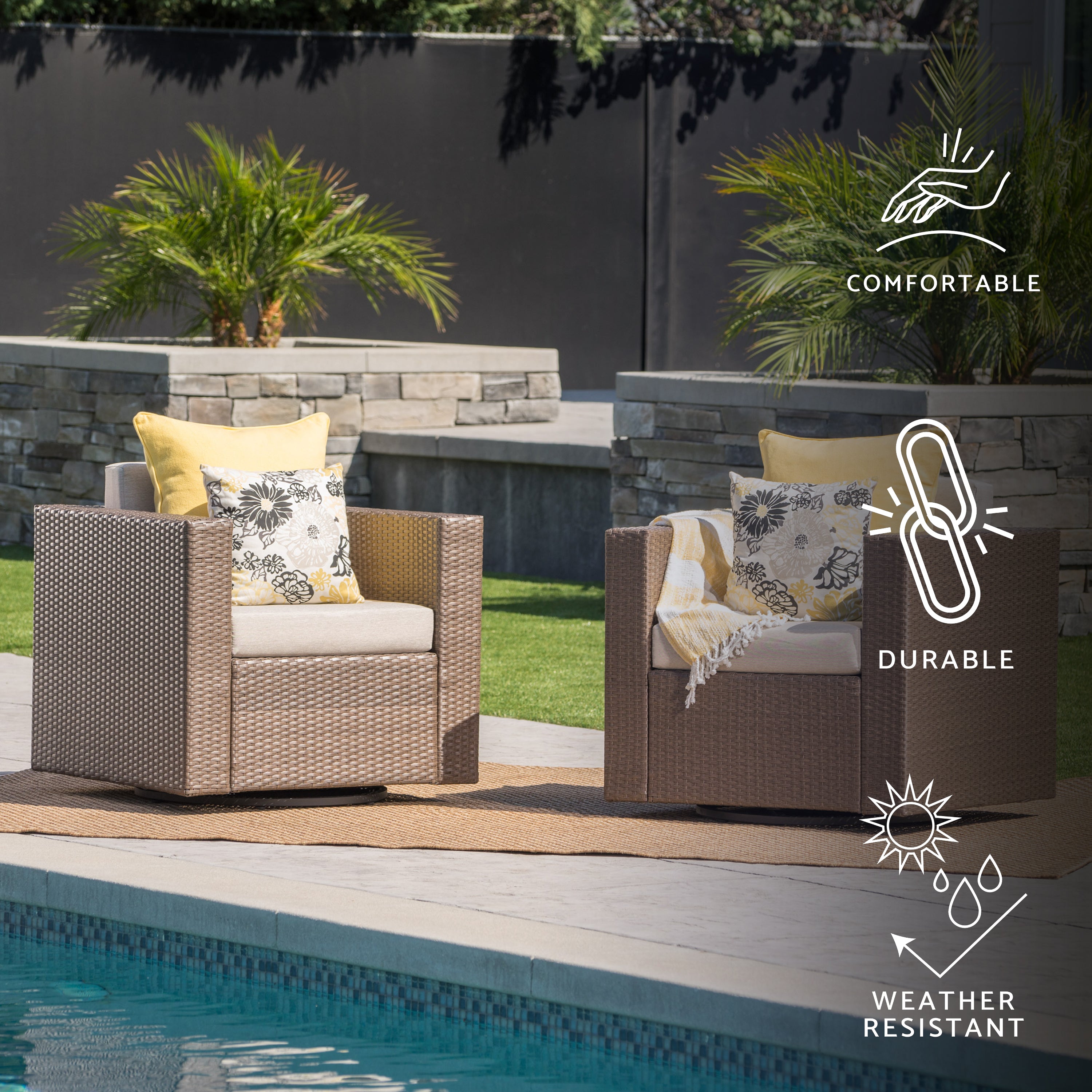 Venice Outdoor Wicker Swivel Club Chair with Water Resistant Cushions