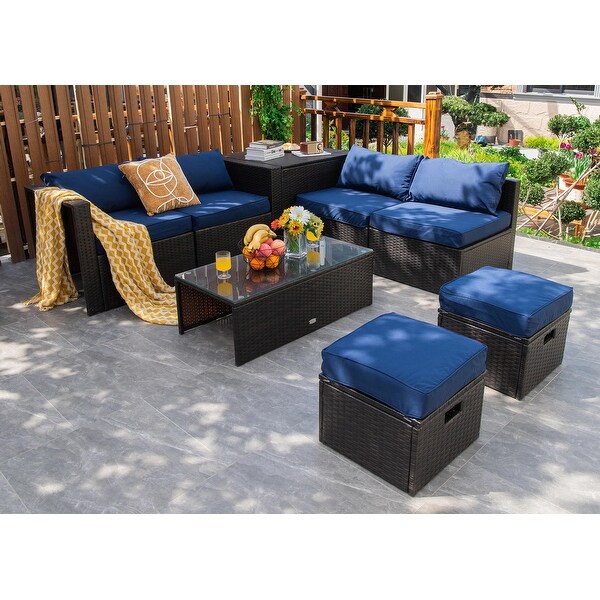 Costway 8PCS Patio Rattan Furniture Set SpaceSaving Storage Cushion