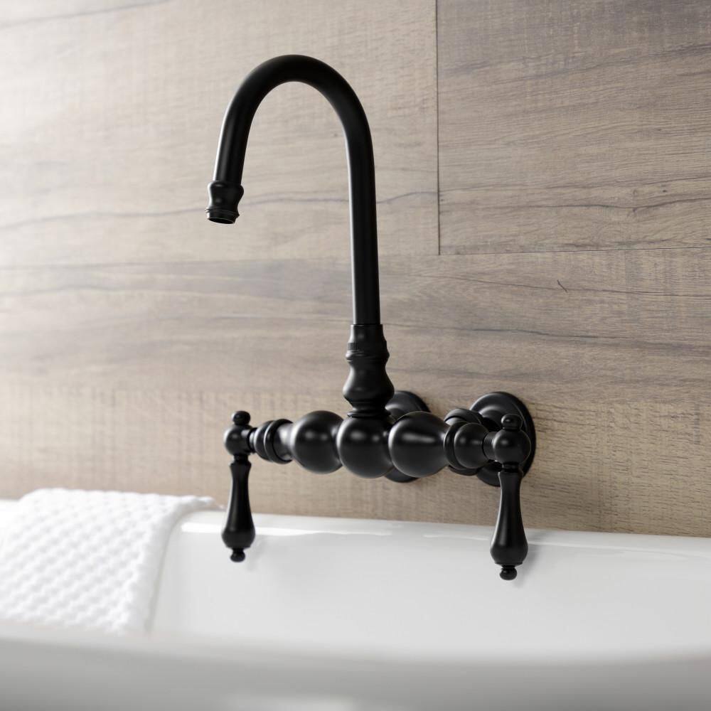 Kingston Brass Aqua Vintage 2-Handle Wall-Mount Claw Foot Tub Faucet in Matte Black HAE1T0