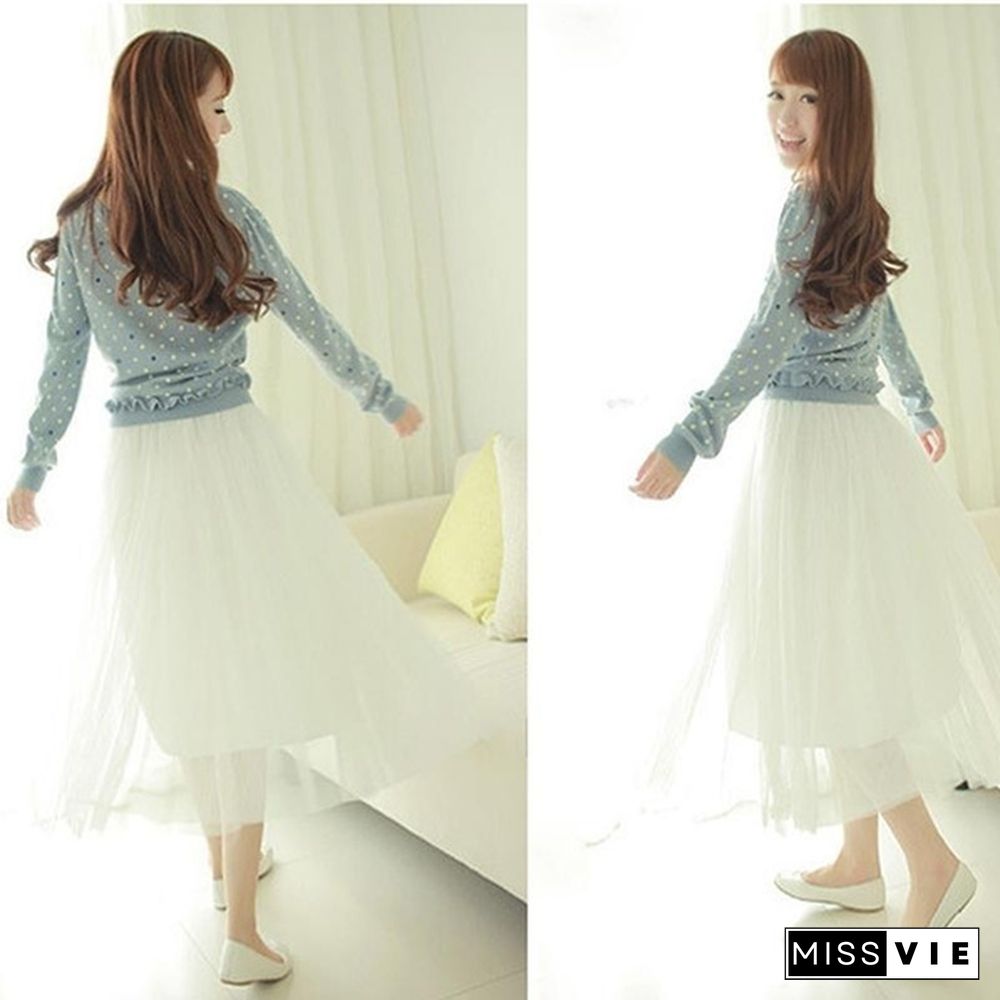 Tulle Skirts Women Spring Summer Elastic High Waist Skirt Womens Tutu Maxi Pleated Skirt Fashion