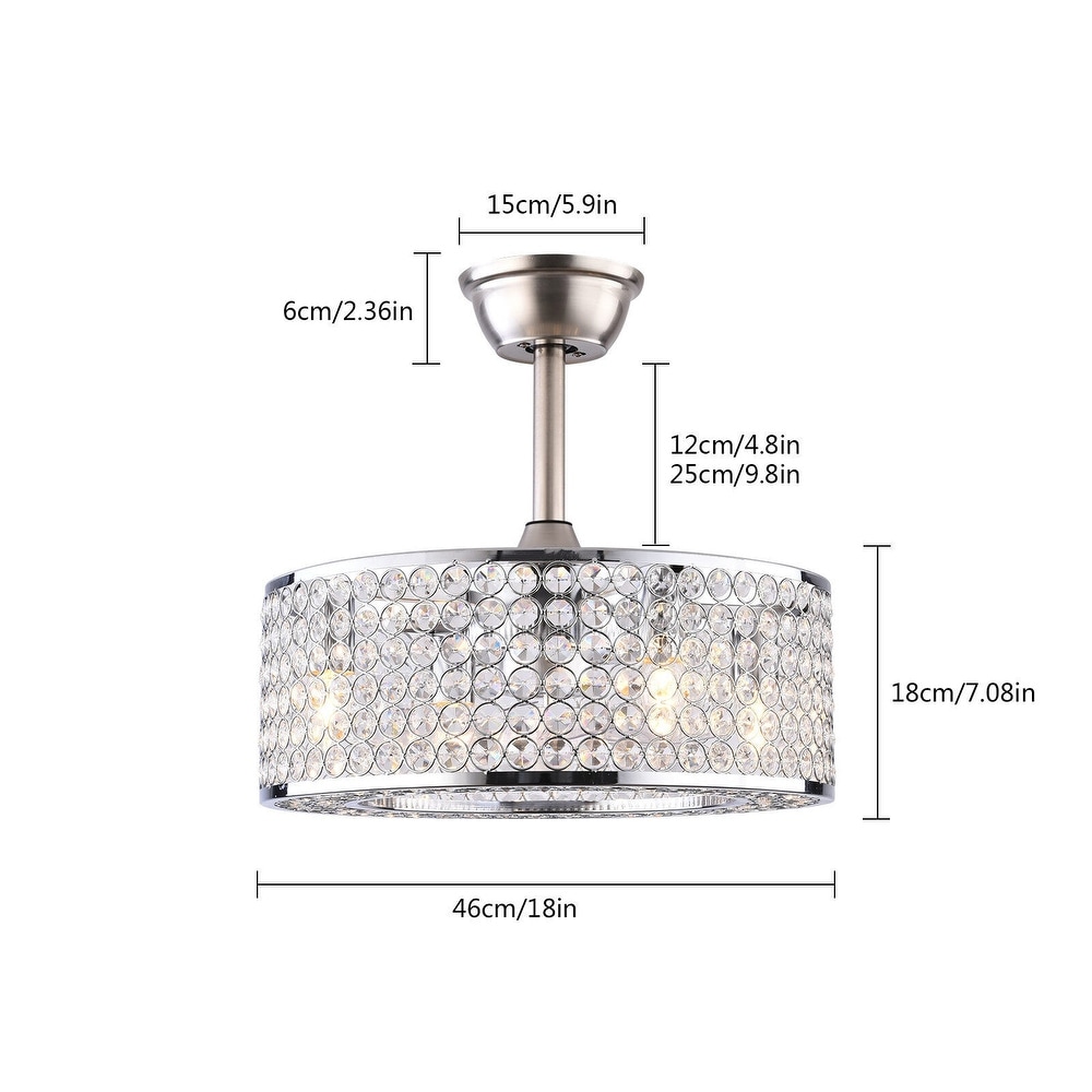 18'' Modern Silver Crystal Caged Invisible Ceiling Fan with Remote