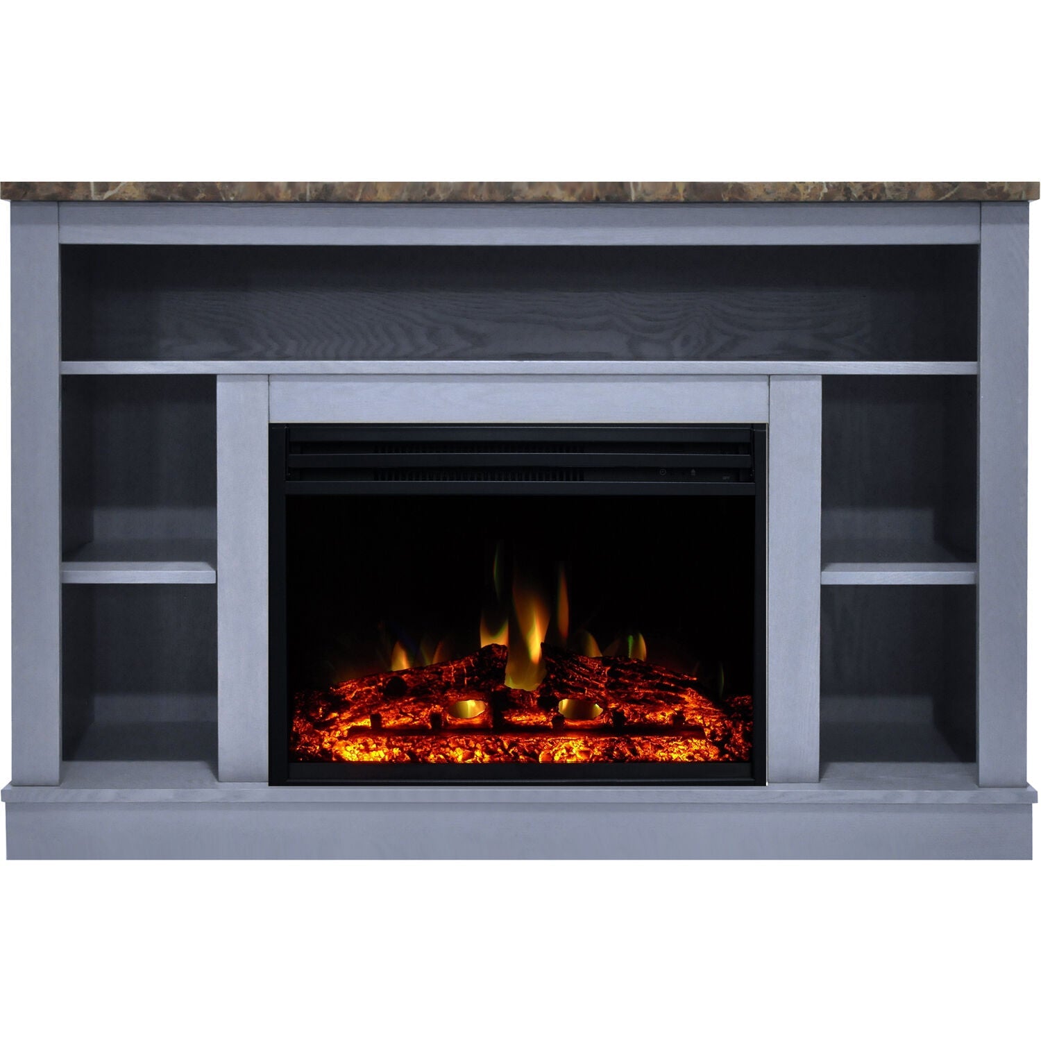 Cambridge Seville 47'' Freestanding Electric Fireplace with Log Insert, Remote| Multi-Color Flame| Slate Blue Mantel | For Rooms up to 210 Sq.Ft. | Adjustable Heat Settings | Timer