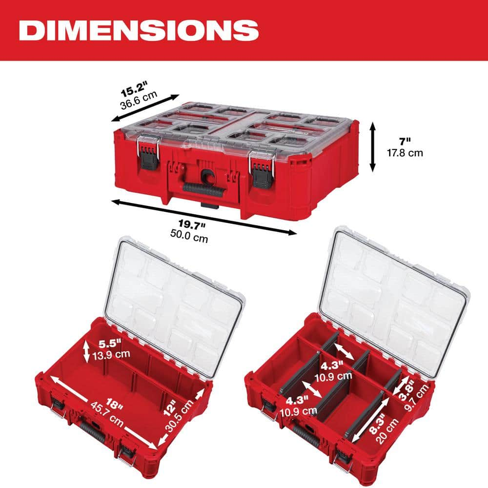 Milwaukee PACKOUT 20 in. Deep Organizer with 6 Compartments and Quick Adjust Dividers 48-22-8432