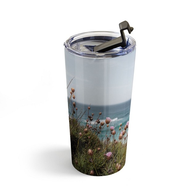 Henrike Schenk Travel Photography Pink Flowers By The Ocean 20 Oz Stainless Steel Travel Mug Deny Designs